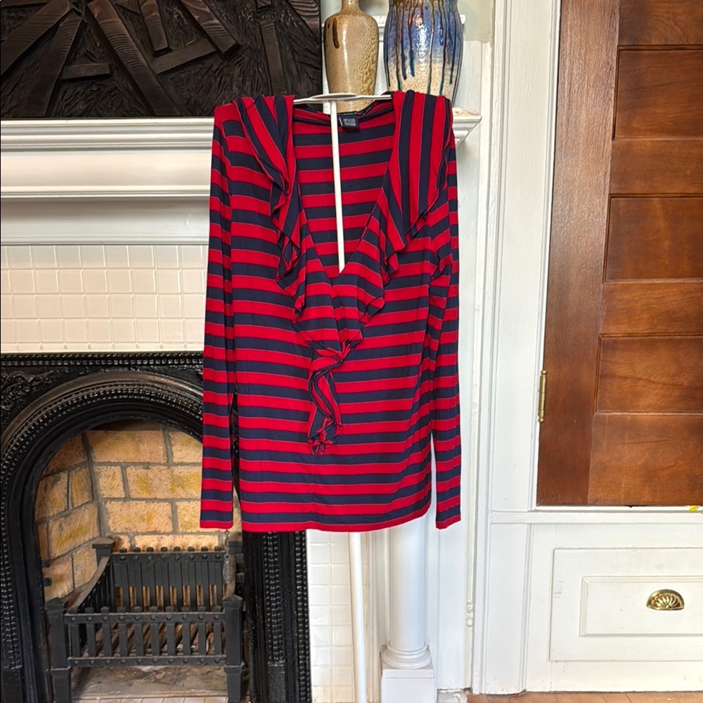 Ralph Lauren Navy and Red Striped Ruffled top- worn 2-3x- retail 130